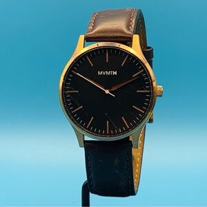 MVMT Men’s Fashion Quartz Wristwatch St Steel Case Leather Strap Works New Batt